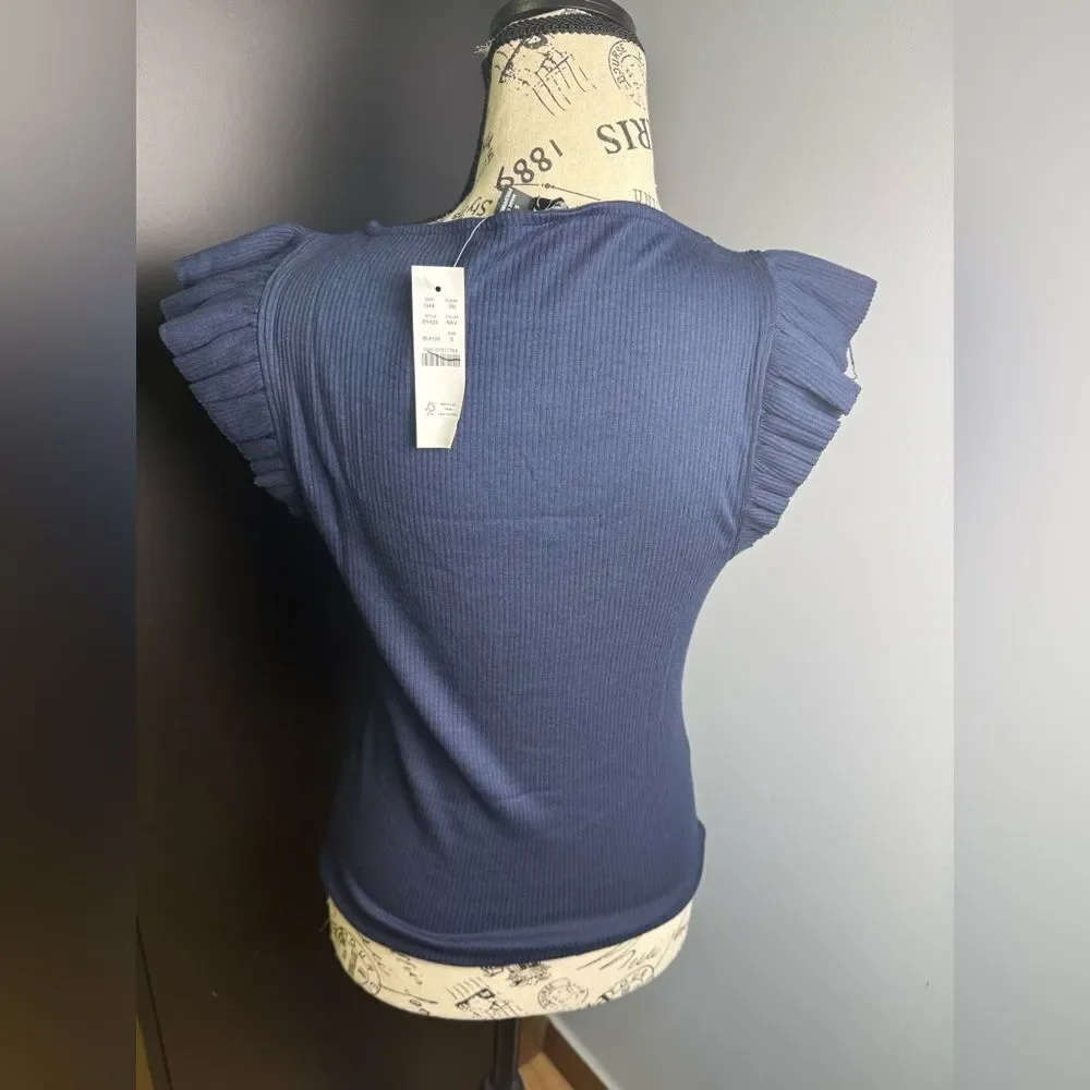 J.Crew Vintage rib ruffle boatneck tank top NWT Size S